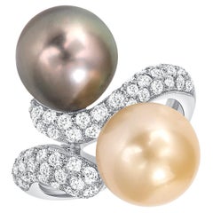 14K White Diamond Tahitian Pearl Ring