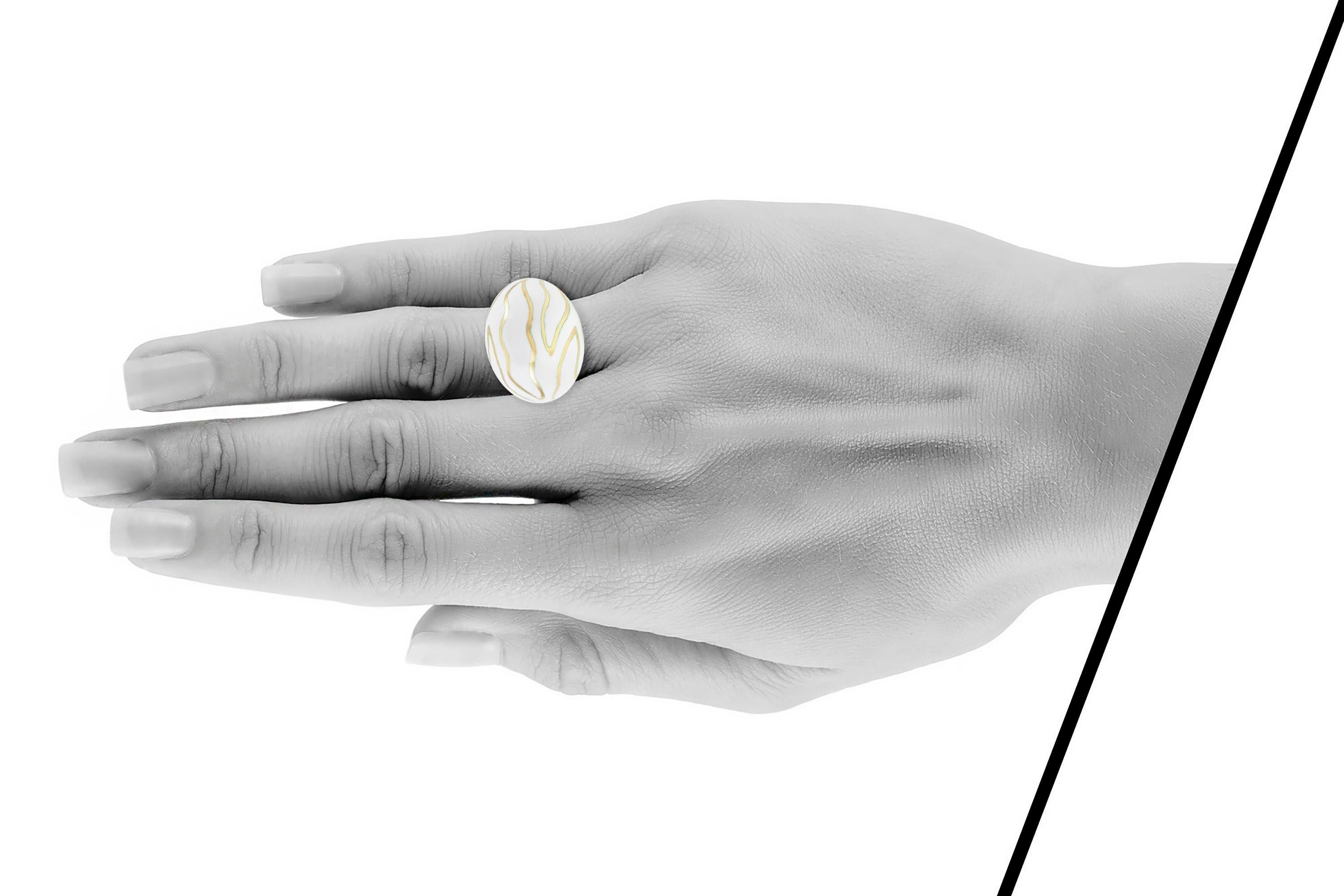 Women's or Men's 14 Karat White Enamel Cocktail Ring For Sale