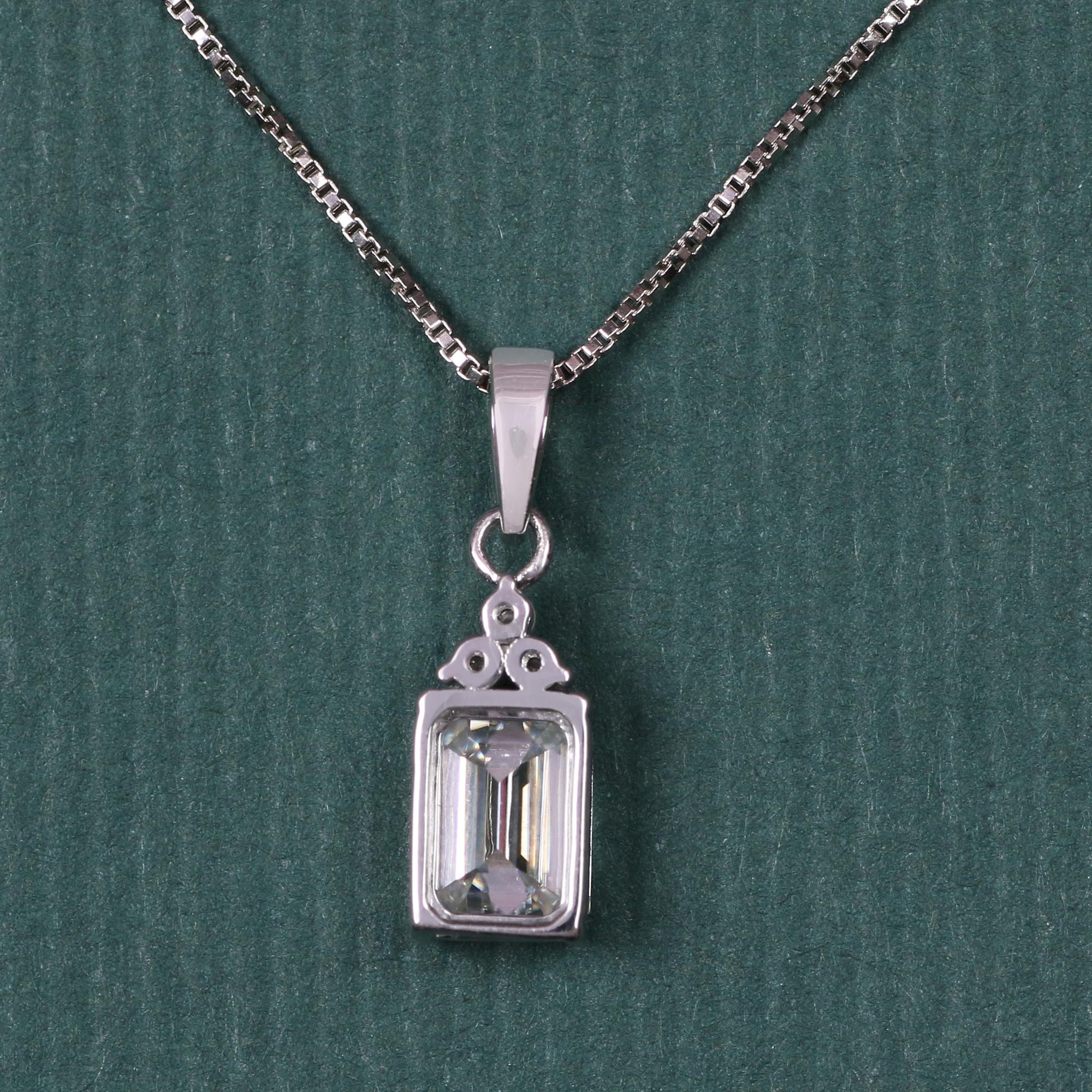 Modern 14K White Gold 0.046 Ctw Natural Diamond, 1.08 Ctw Moissanite Charm Pendants For Sale