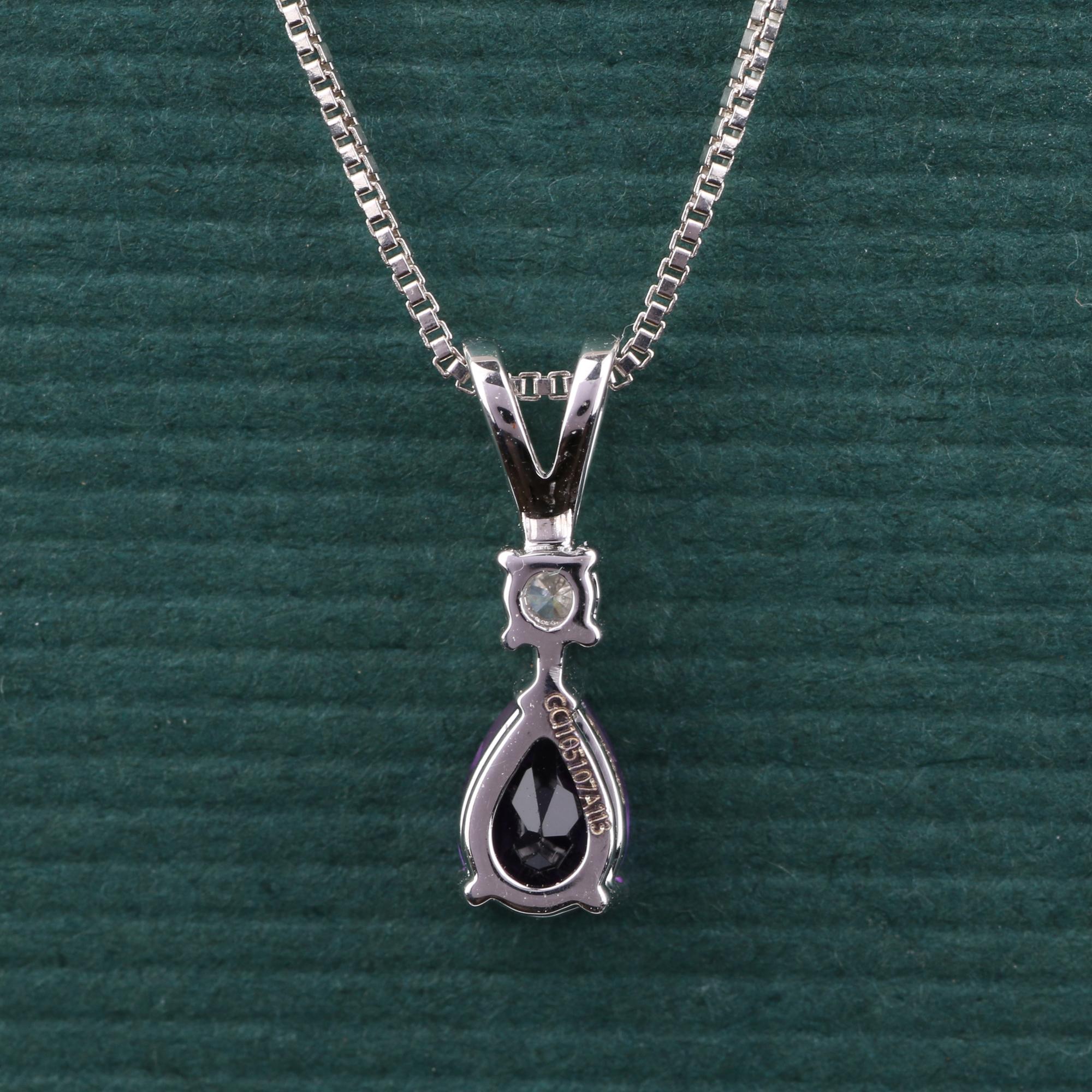 14K White Gold 0.048 Ctw Natural Diamond, 0.46 Ctw Amethyst Charm Modern Pendant In New Condition For Sale In Jaipur, RJ