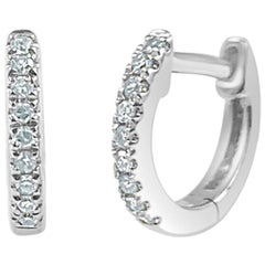 14 Karat White Gold 0.05 Carat Diamond Huggie Hoop Earrings