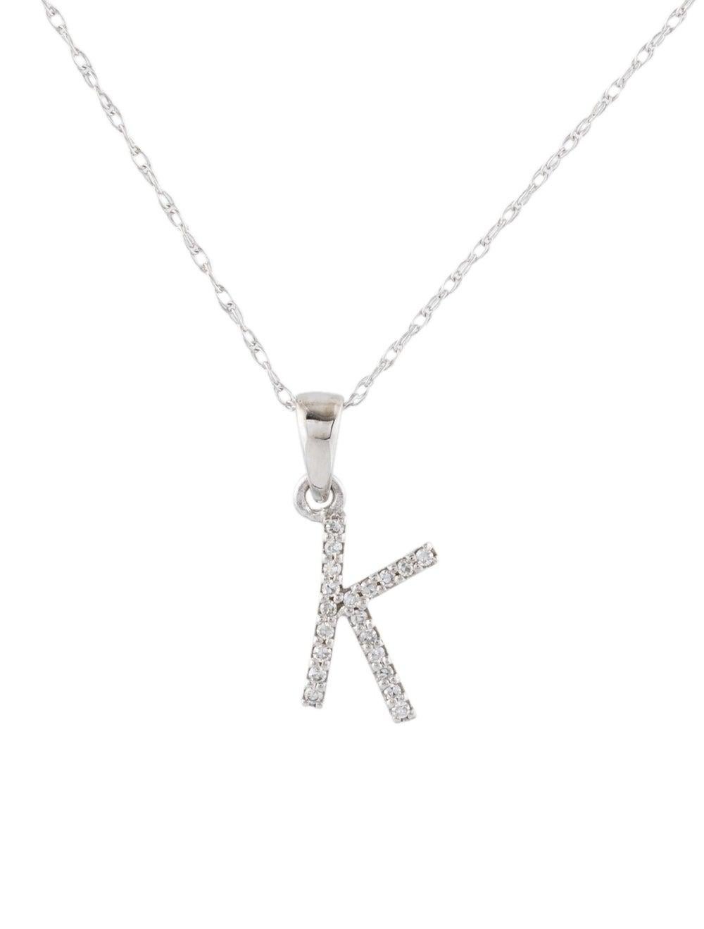 Single Cut 14k White Gold 0.06 Carat Diamond Initial Pendant Necklace, Initial K For Sale