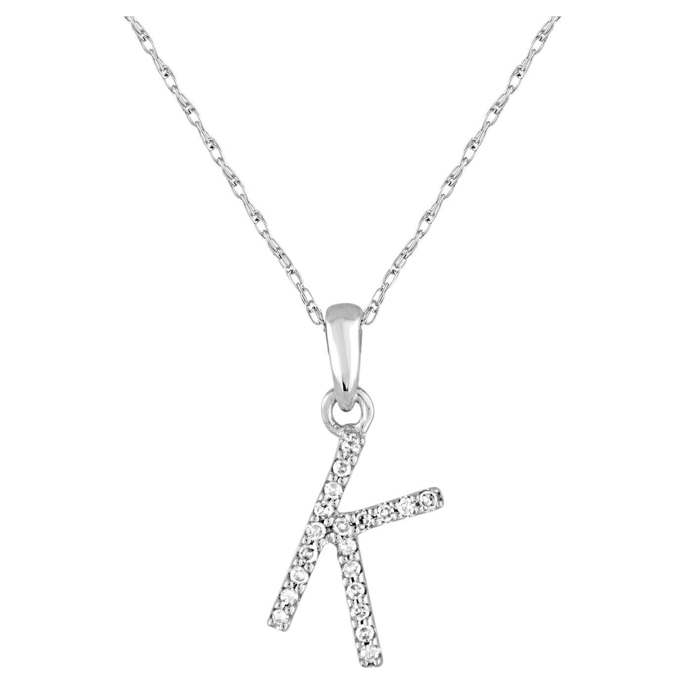 14k White Gold 0.06 Carat Diamond Initial Pendant Necklace, Initial K For Sale