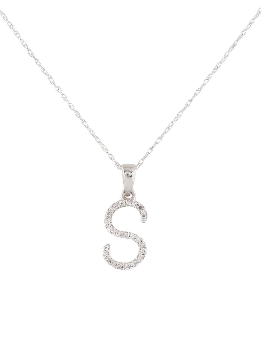 14k Weißgold 0,06 Karat Diamant-Initial-Anhänger-Halskette, Initial S (Einfacher Schliff) im Angebot