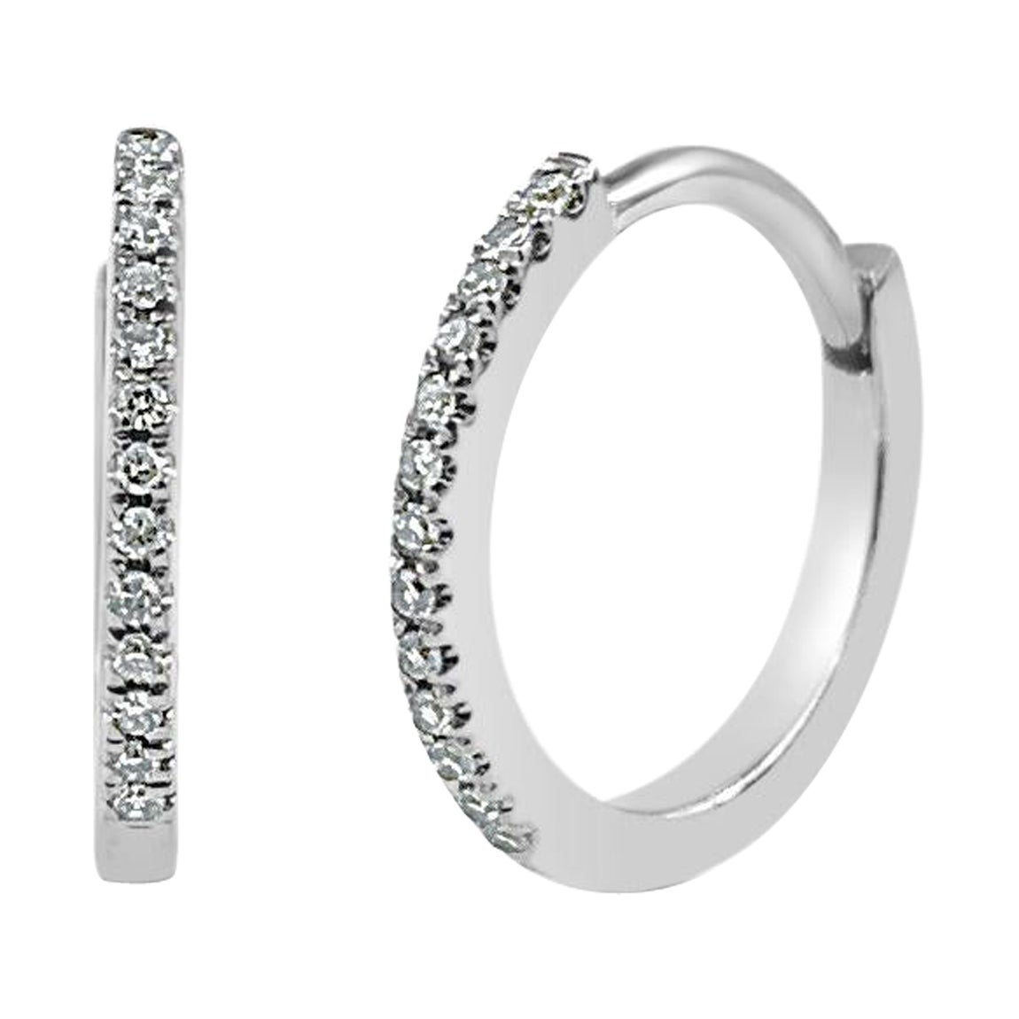 14 Karat Weißgold 0,07 Karat Diamant Huggie-Ohrringe