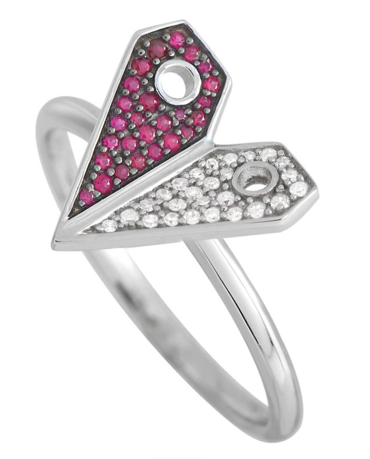 14K White Gold 0.08ct Diamond and Ruby Heart Ring In New Condition For Sale In Southampton, PA