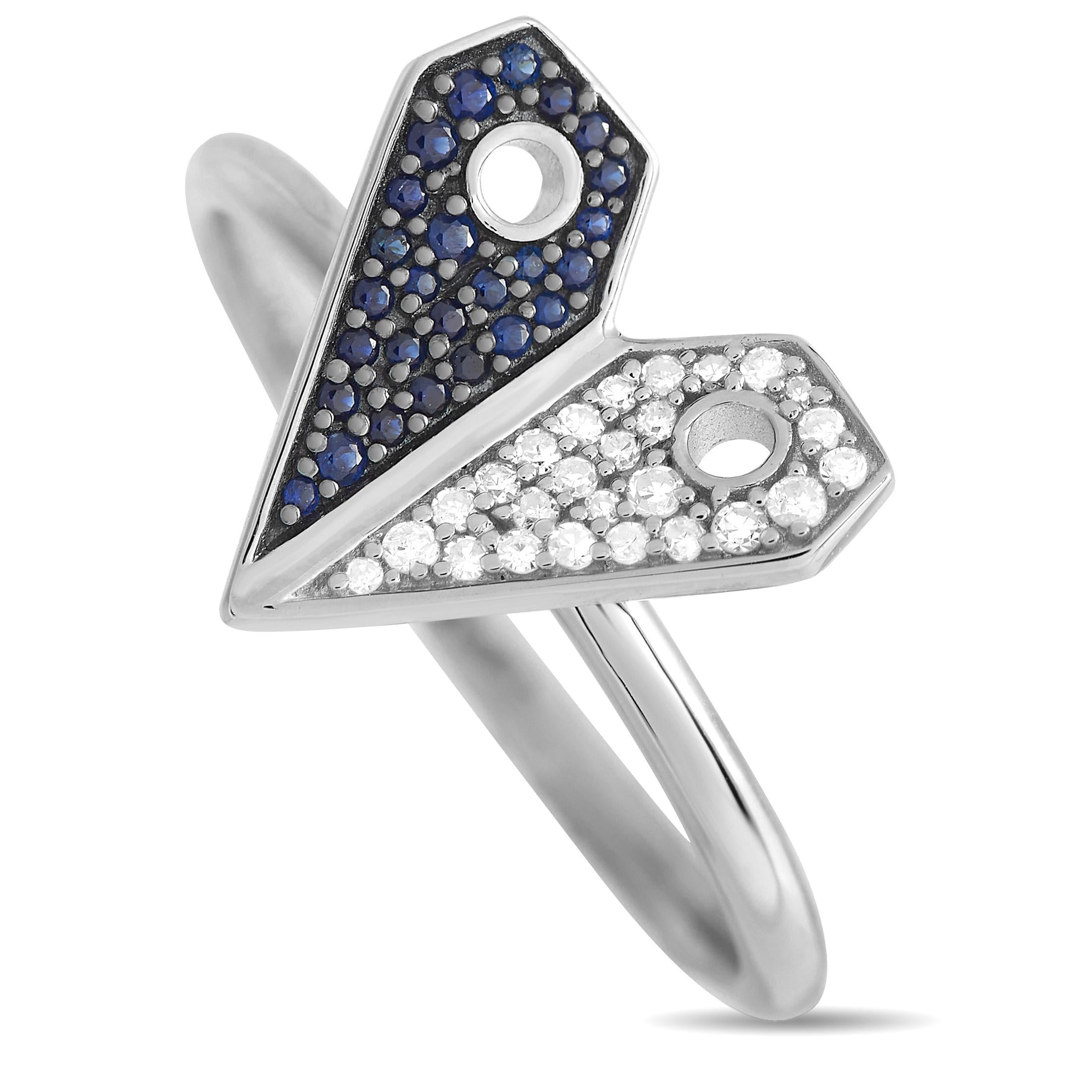 14K White Gold 0.08ct Diamond and Sapphire Heart Ring In New Condition For Sale In Southampton, PA