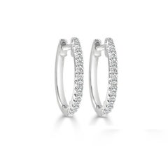 14 Karat White Gold 0.10 Carat Diamond Huggie Hoop Earring