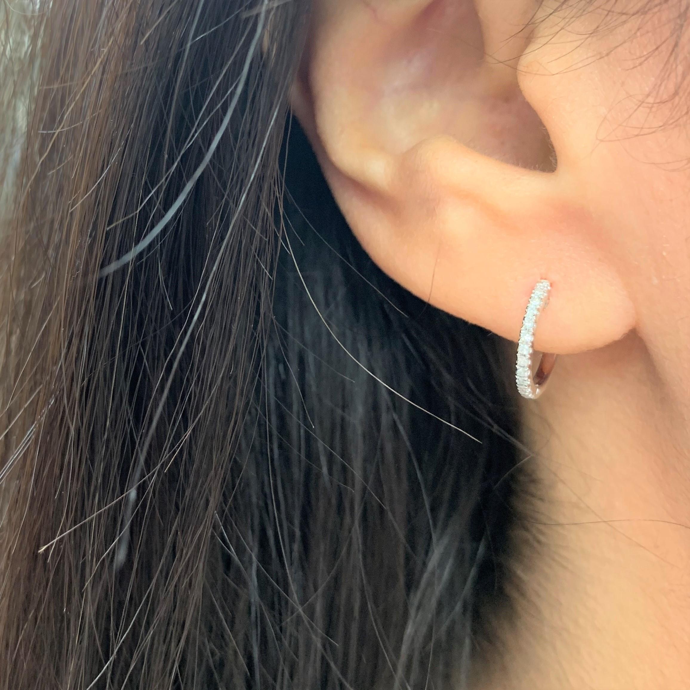 Single Cut 14 Karat White Gold 0.10 Carat Diamond Huggie Hoop Earring For Sale