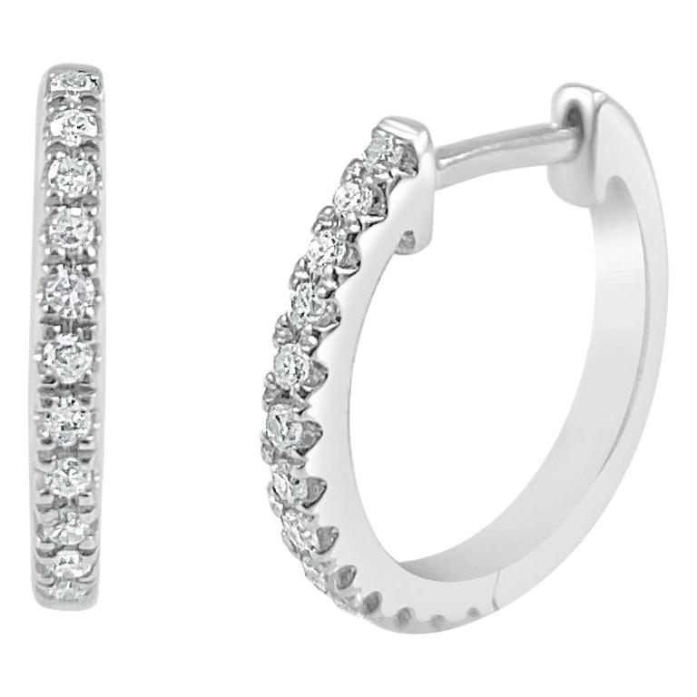 14 Karat White Gold 0.10 Carat Diamond Huggie Hoop Earring