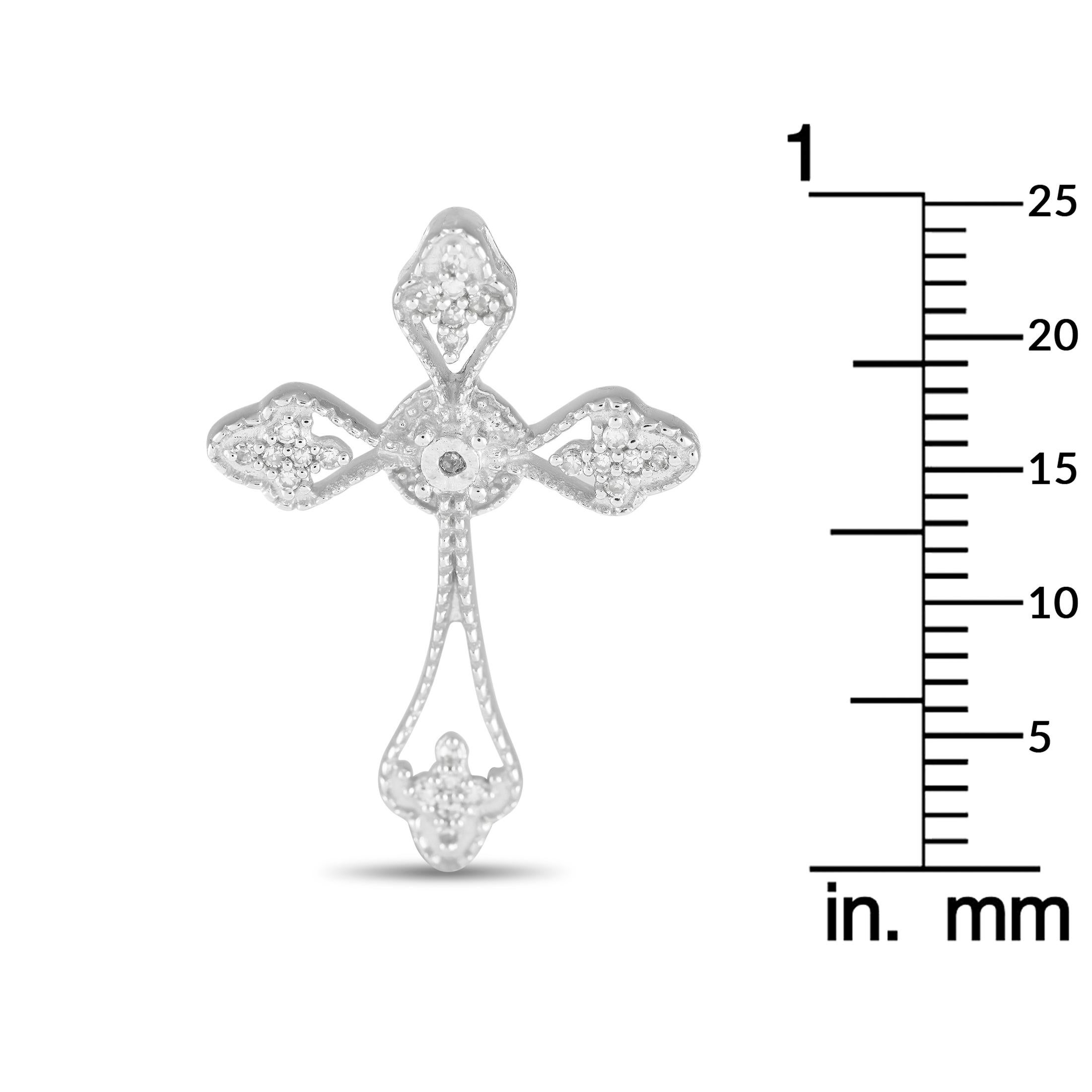 Taille ronde Pendentif croix en or blanc 14K 0,10ct diamant en vente