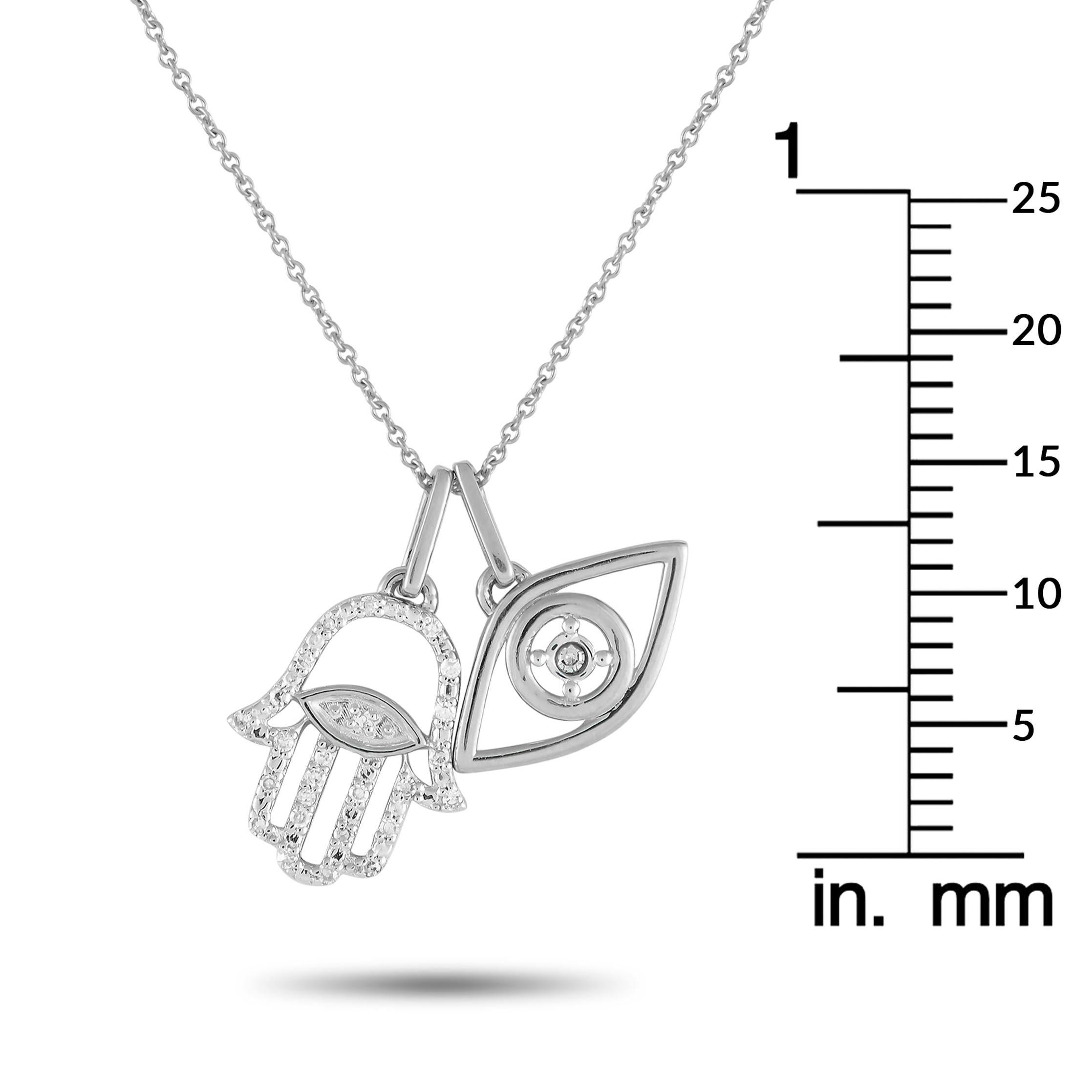 14K White Gold 0.10ct Diamond Hamsa Pendant Necklace PN15480-W In New Condition For Sale In Southampton, PA