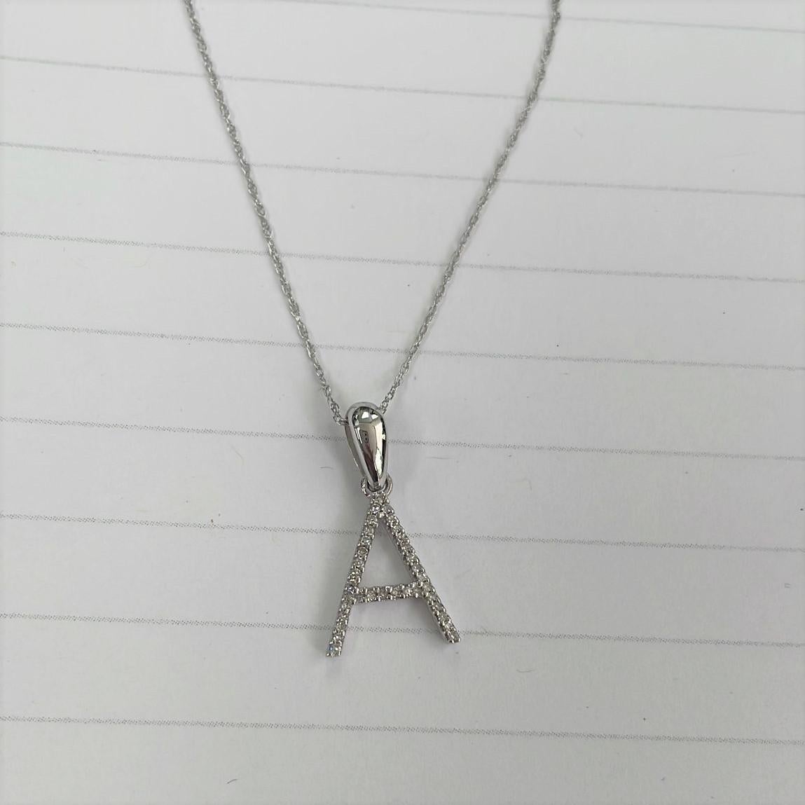 Contemporary 14K White Gold 0.10ct Diamond Initial a Pendant for Her For Sale