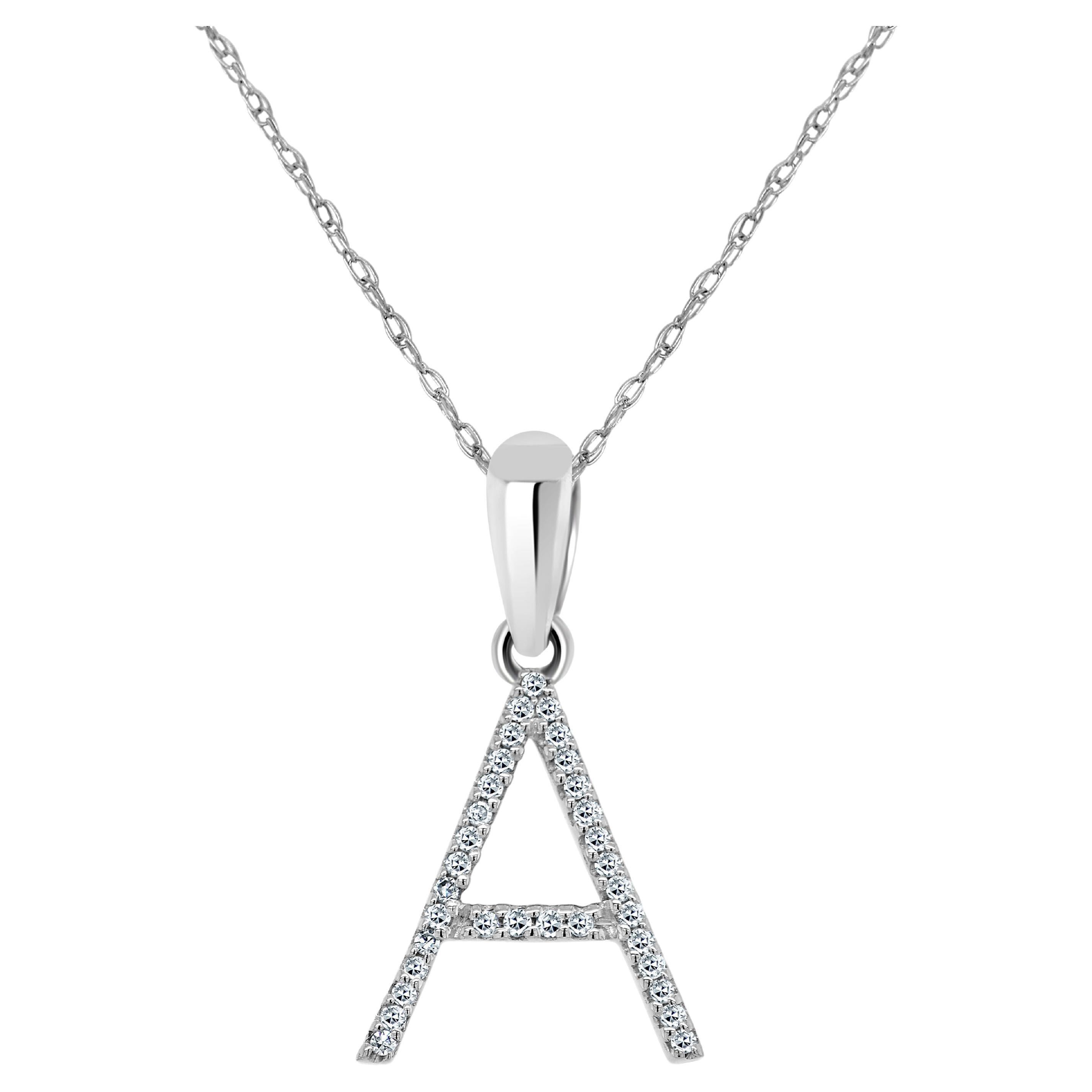 14K White Gold 0.10ct Diamond Initial a Pendant for Her For Sale