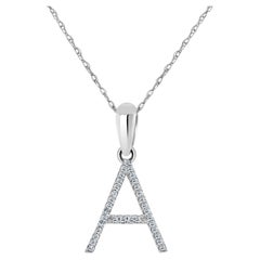14K White Gold 0.10ct Diamond Initial a Pendant for Her