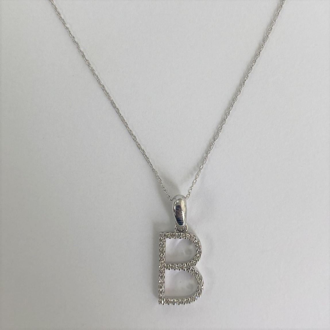 Contemporain Pendentif en or blanc 14 carats avec diamants de 0,10 carat, initial B, pour elle en vente