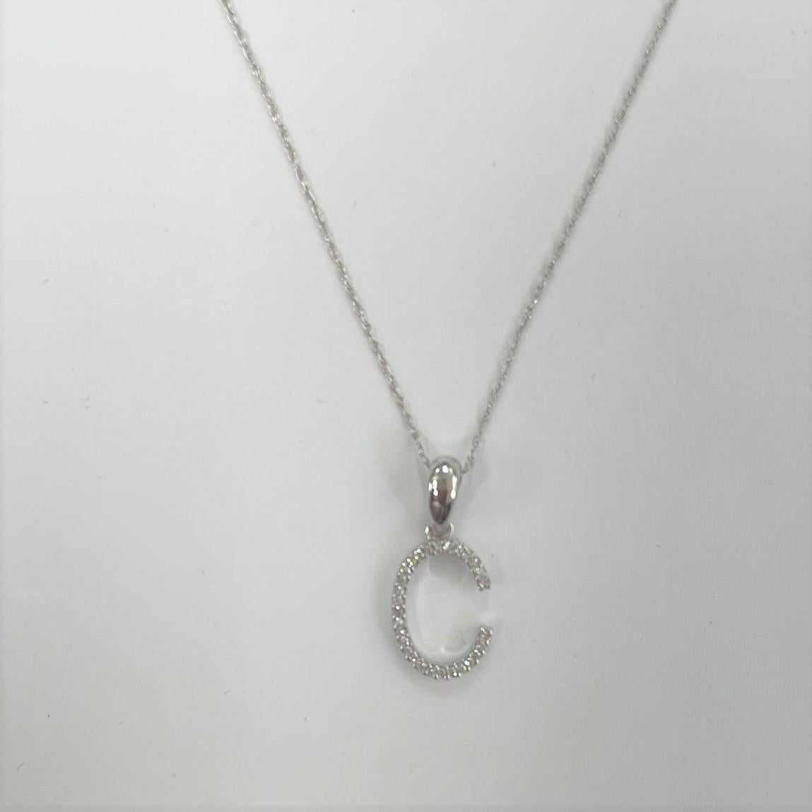 Contemporary 14K White Gold 0.10ct Diamond Initial C Pendant for Her For Sale