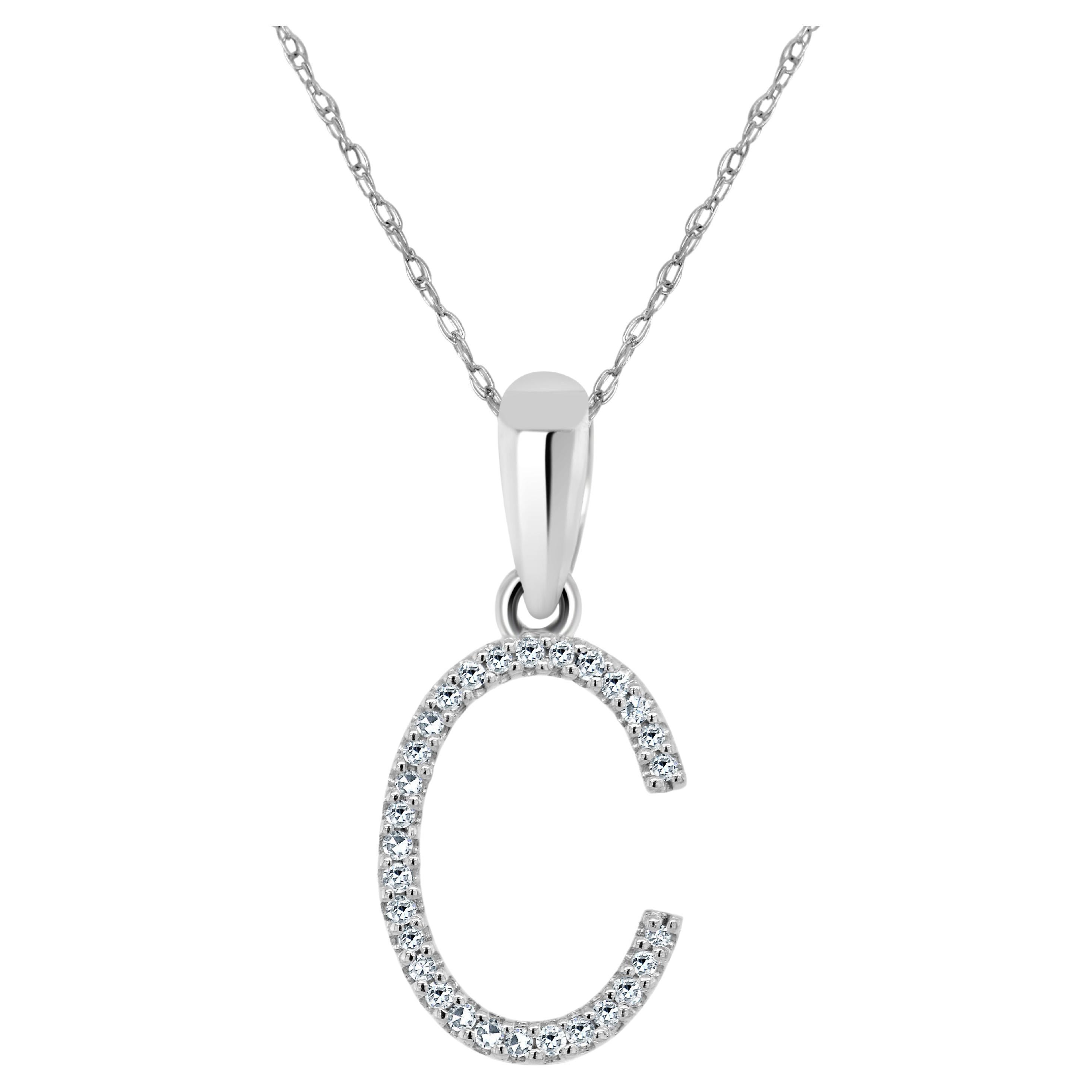 14K White Gold 0.10ct Diamond Initial C Pendant for Her For Sale