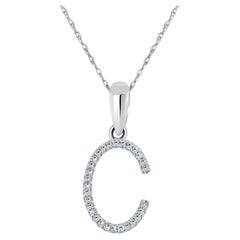 Pendentif en or blanc 14 carats avec diamants de 0,10 carat de type C initial pour elle