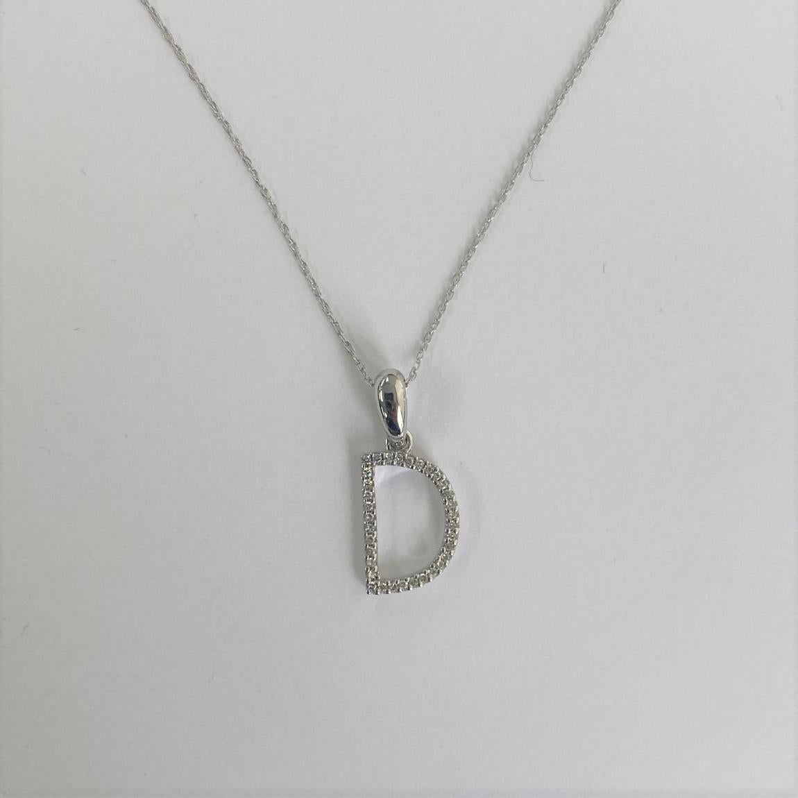 Contemporary 14K White Gold 0.10ct Diamond Initial D Pendant for Her For Sale
