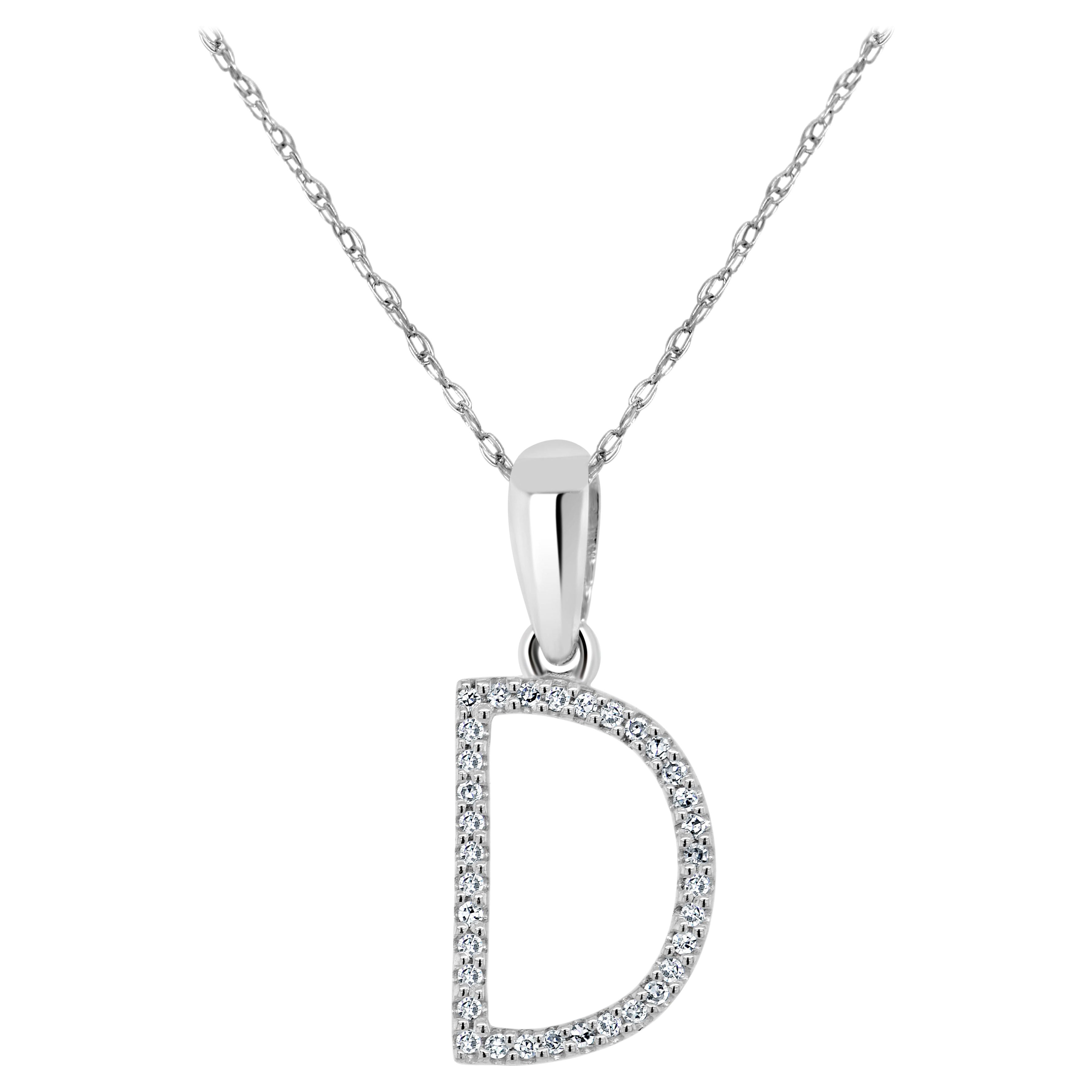 Colgante de oro blanco de 14 quilates con inicial D de diamante de 0,10 ct para ella