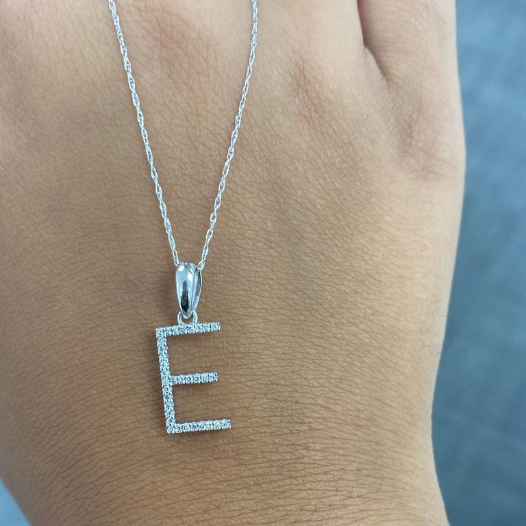 14K White Gold 0.10ct Diamond Initial E Pendant for Her For Sale at 1stDibs