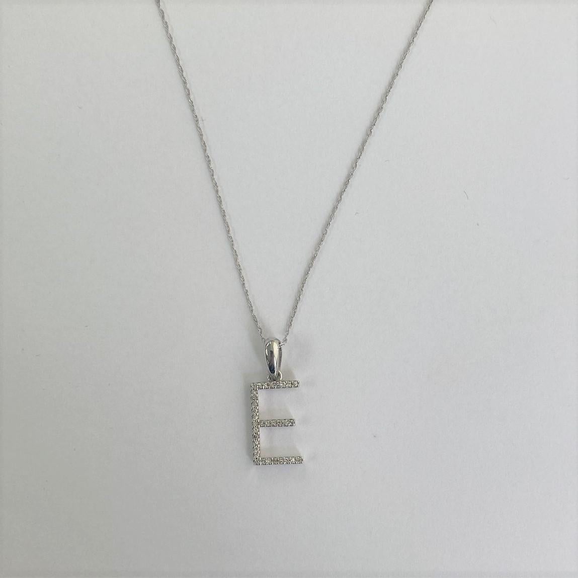 Contemporary 14K White Gold 0.10ct Diamond Initial E Pendant for Her For Sale
