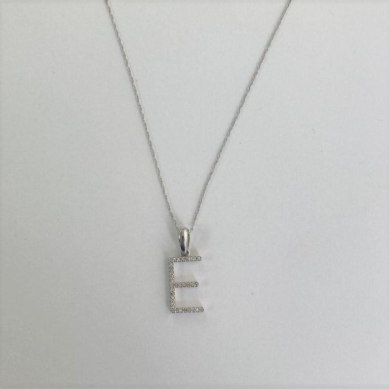 14K White Gold 0.10ct Diamond Initial E Pendant for Her For Sale at 1stDibs