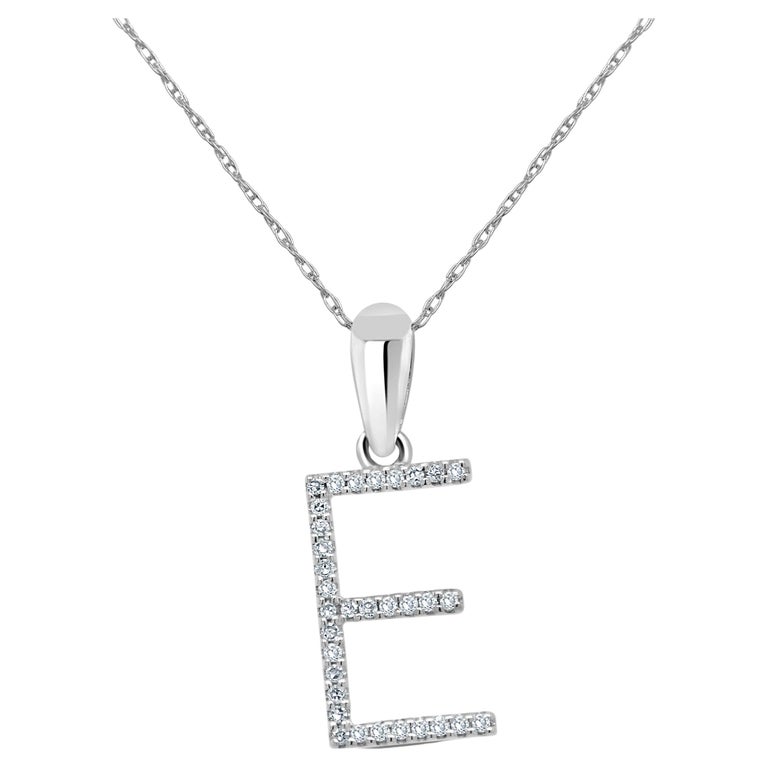 14K White Gold 0.10ct Diamond Initial E Pendant for Her For Sale at 1stDibs
