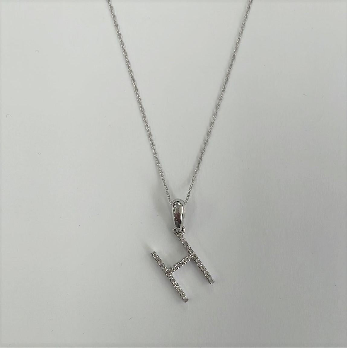 Contemporary 14K White Gold 0.10ct Diamond Initial H Pendant for Her For Sale