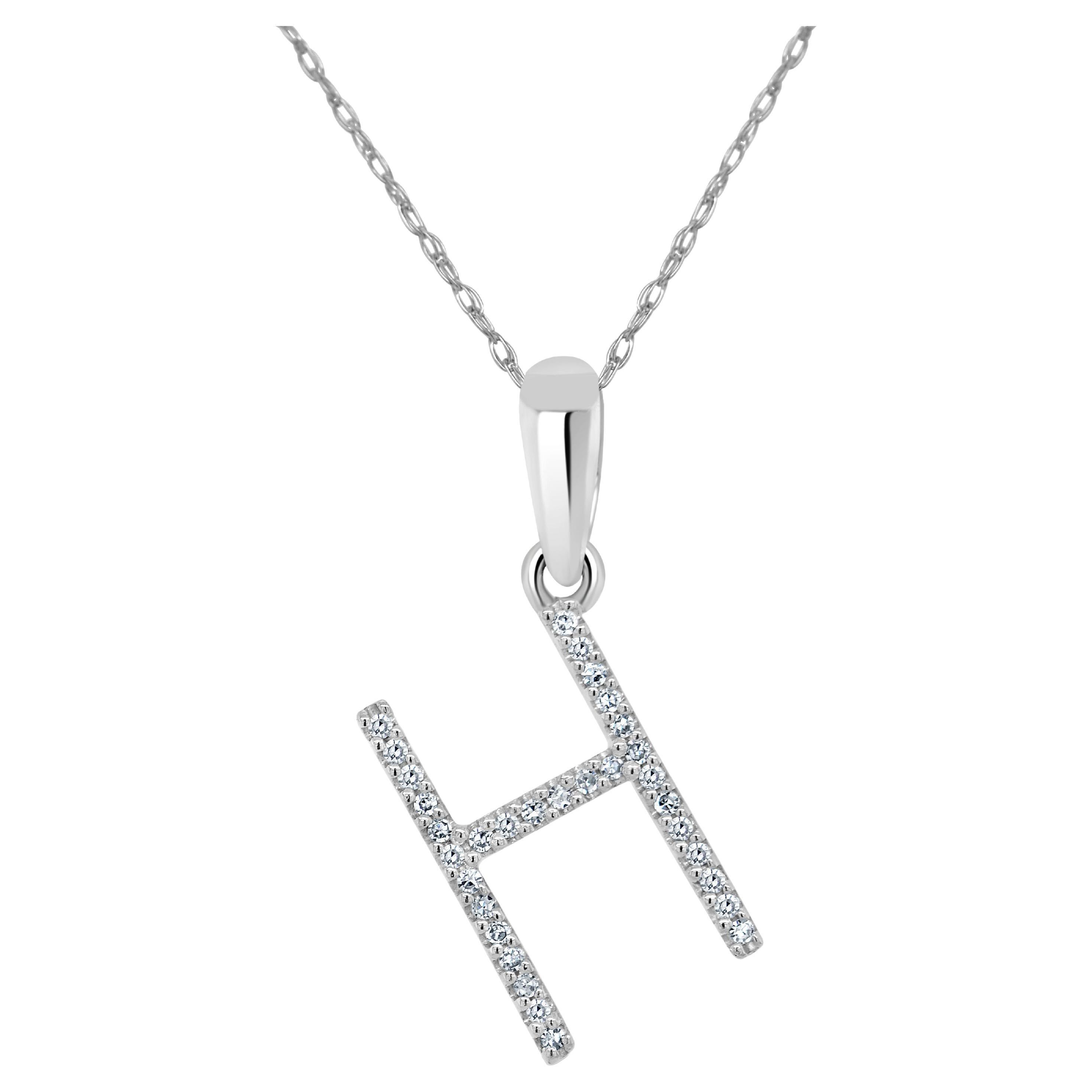 14K White Gold 0.10ct Diamond Initial H Pendant for Her For Sale