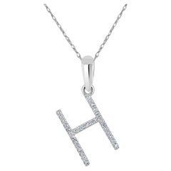 Pendentif en or blanc 14 carats avec diamants de 0,10 carat de taille H initiale pour elle