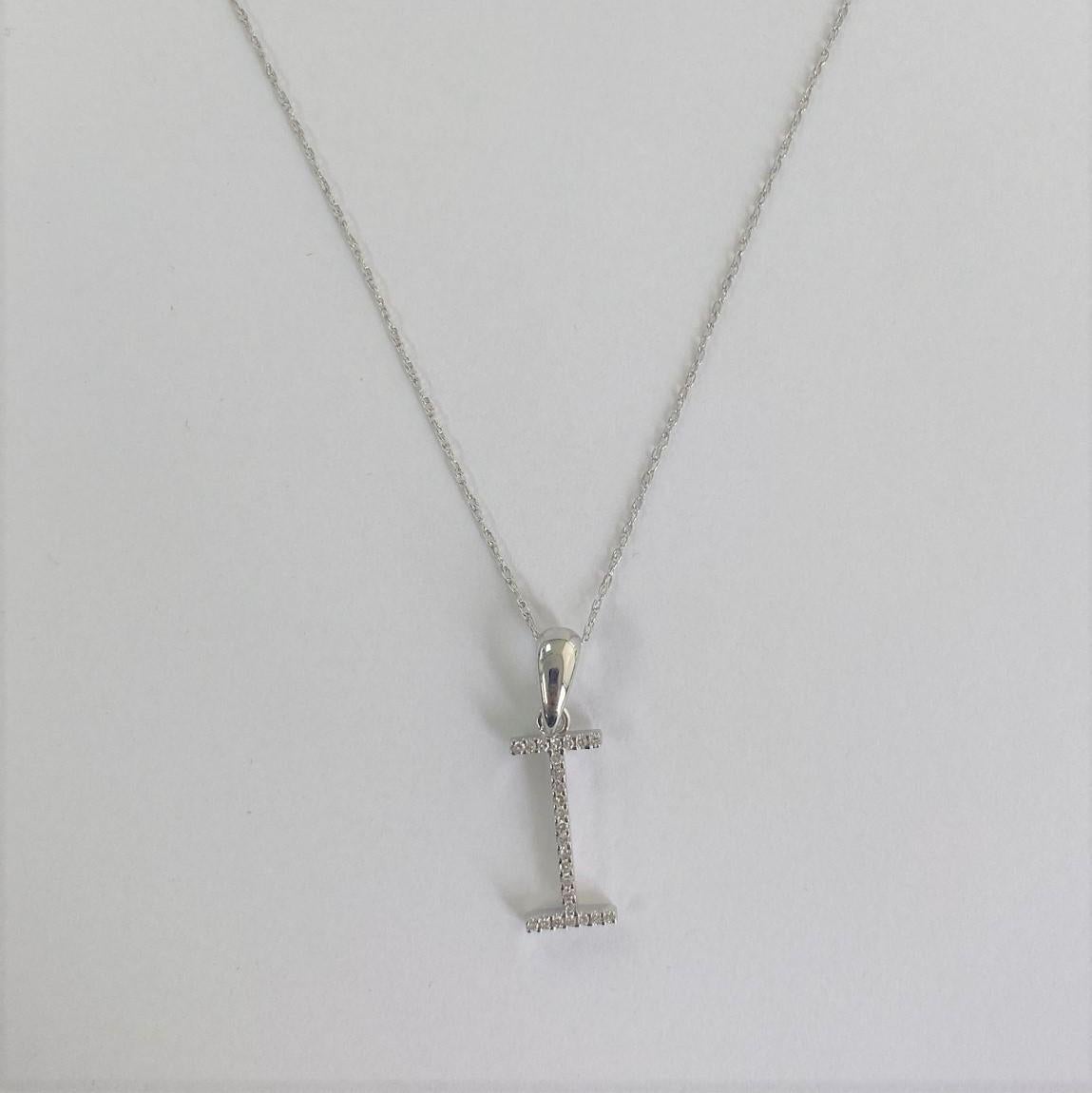 14K Weißgold 0,10 Karat Diamant-Initial-I-Anhänger für ihr (Zeitgenössisch) im Angebot
