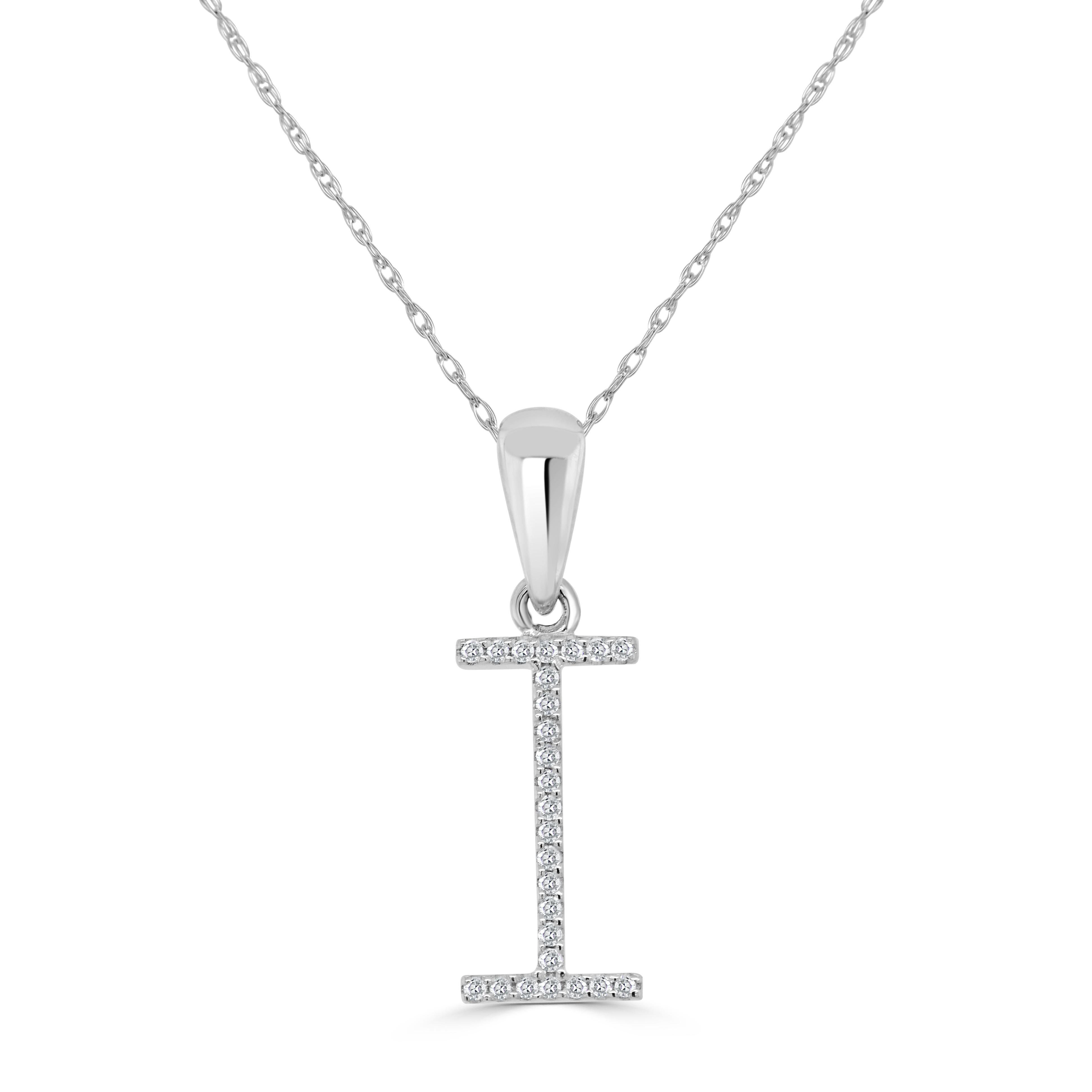 Baguette Cut 14K White Gold 0.10ct Diamond Initial i Pendant for Her For Sale