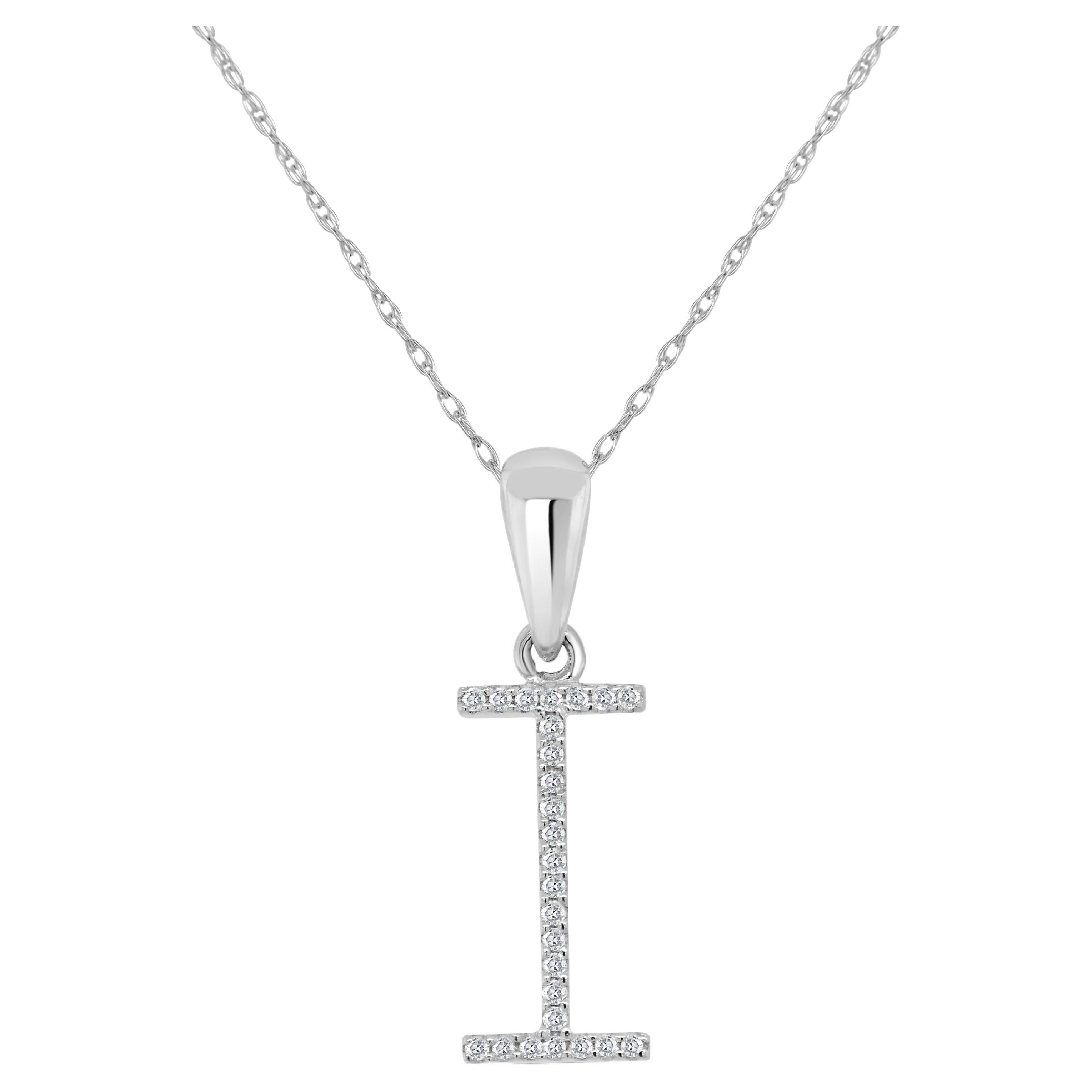 14K White Gold 0.10ct Diamond Initial i Pendant for Her For Sale