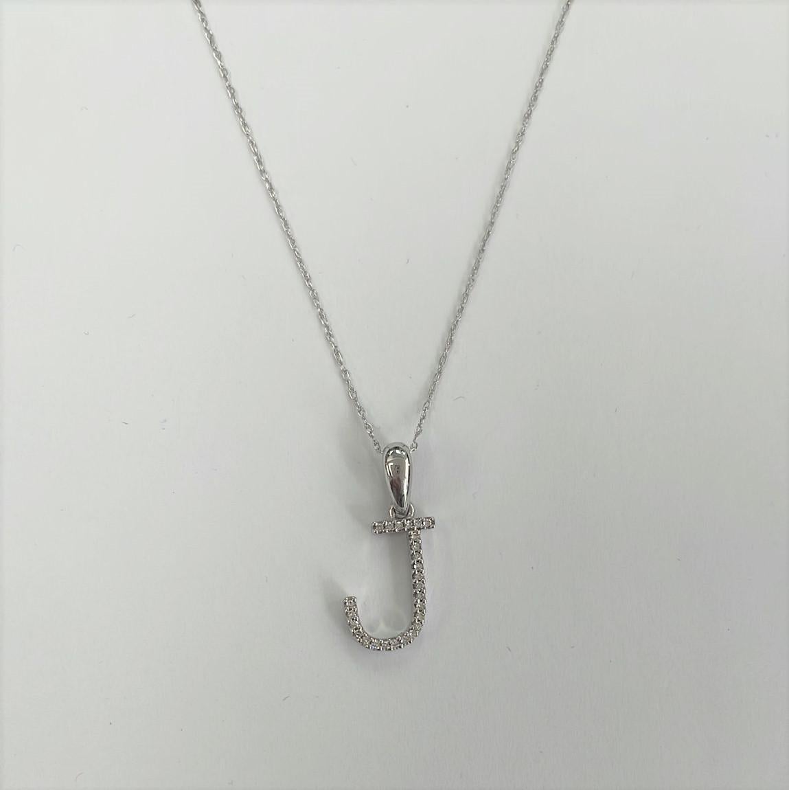 Contemporary 14K White Gold 0.10ct Diamond Initial J Pendant for Her For Sale