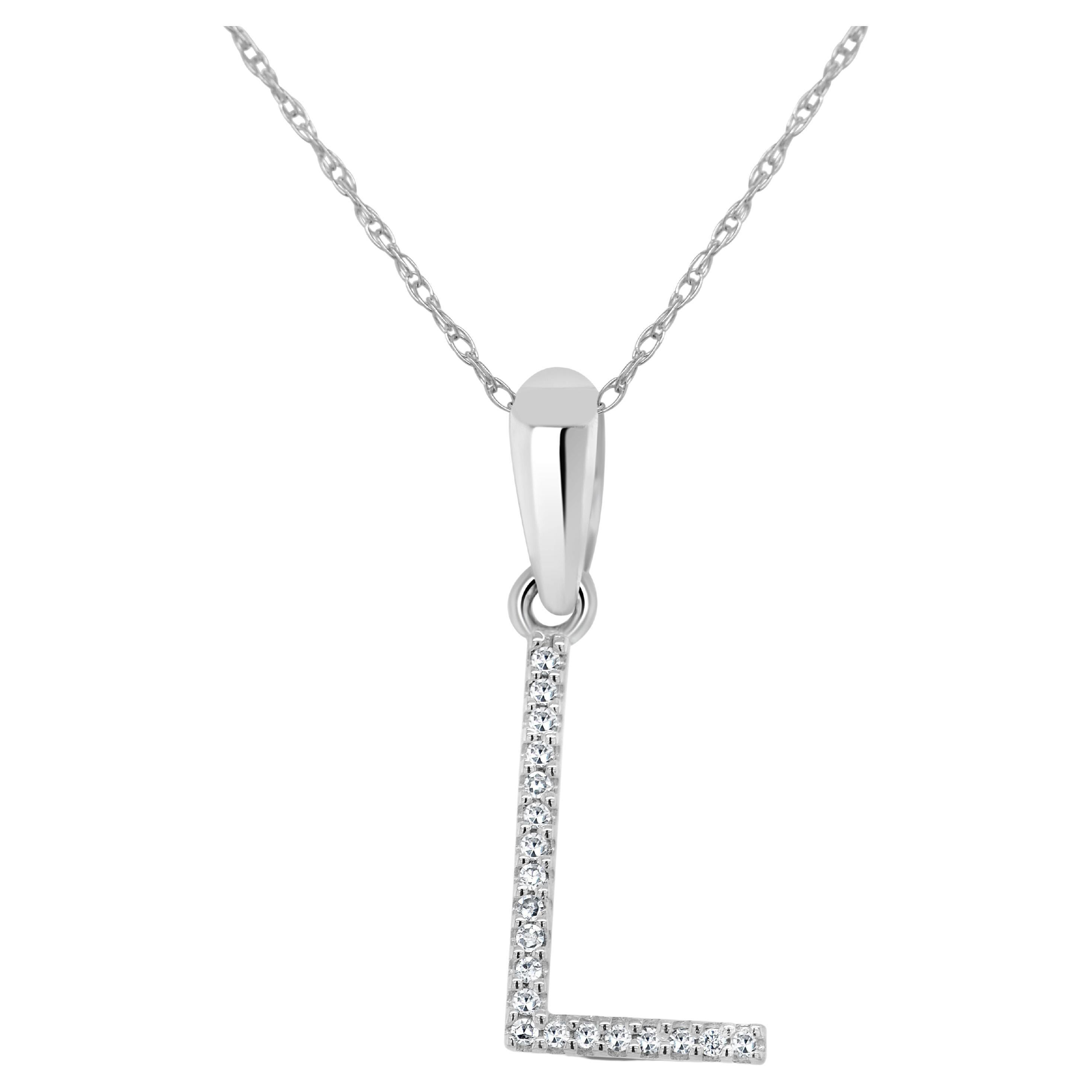 14K White Gold 0.10ct Diamond Initial L Pendant for Her