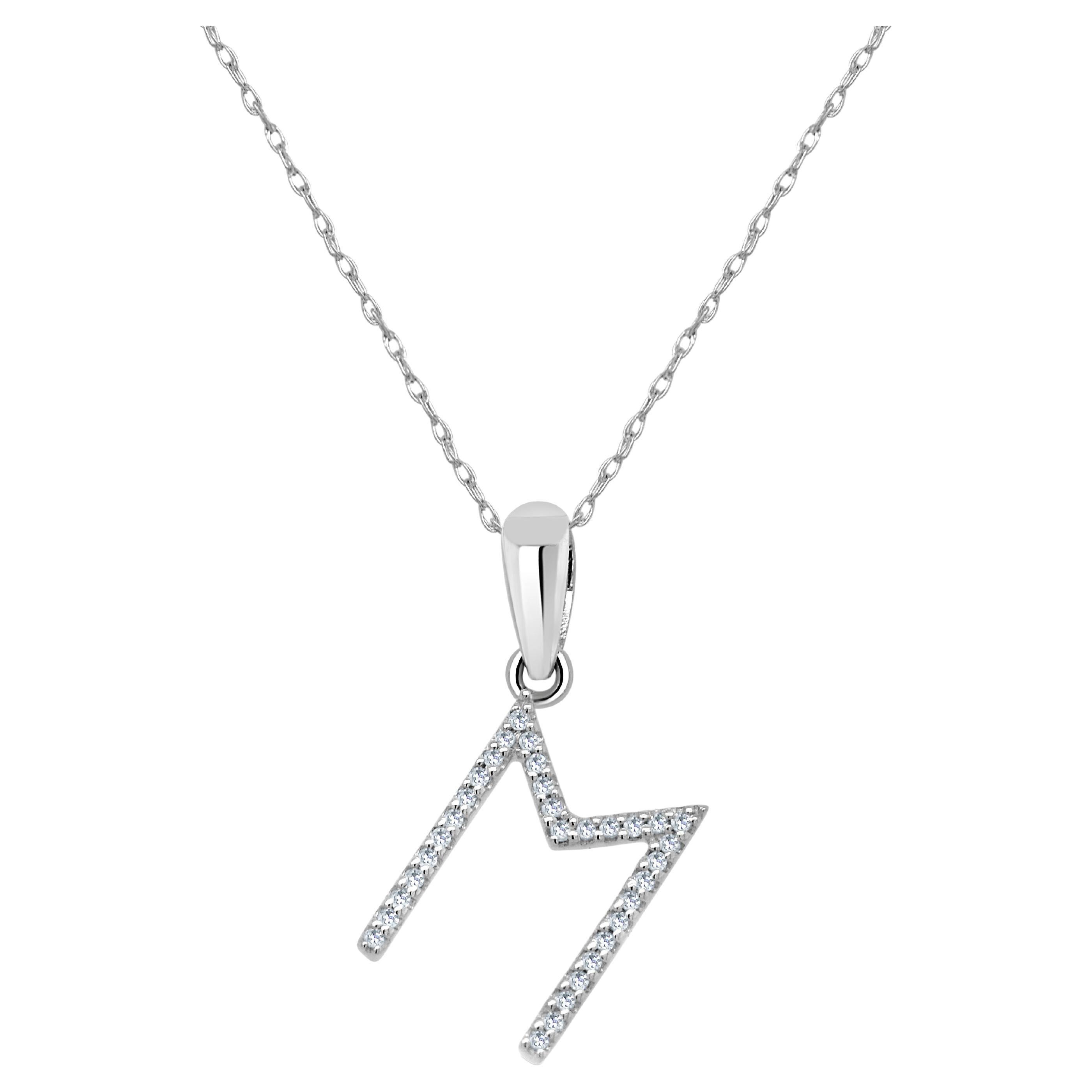 14K White Gold 0.10ct Diamond Initial M Pendant for Her For Sale