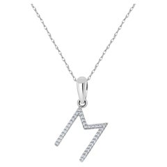 Pendentif en or blanc 14 carats avec diamants de 0,10 carat, taille initiale M, pour elle