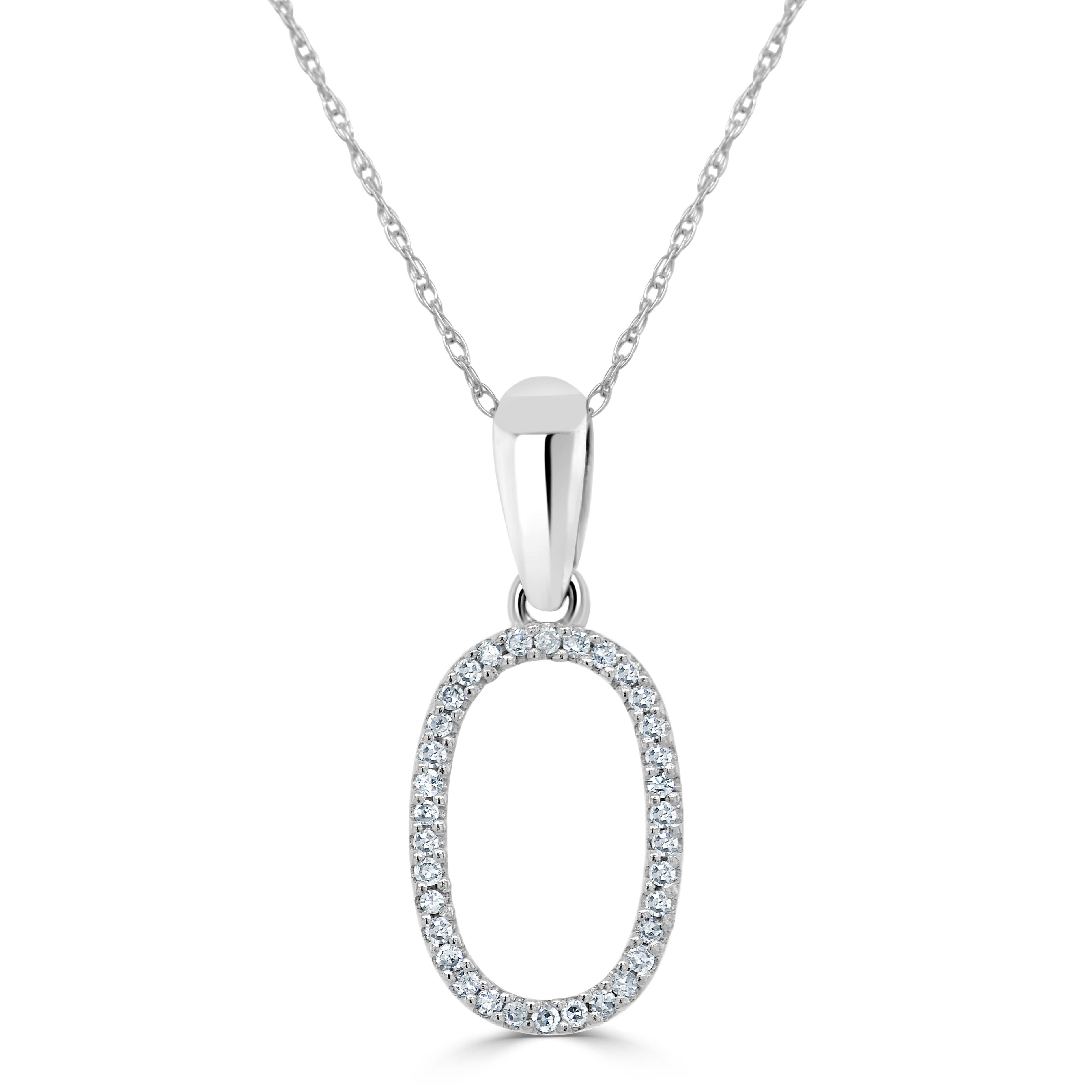 Contemporary 14K White Gold 0.10ct Diamond Initial O Pendant for Her For Sale