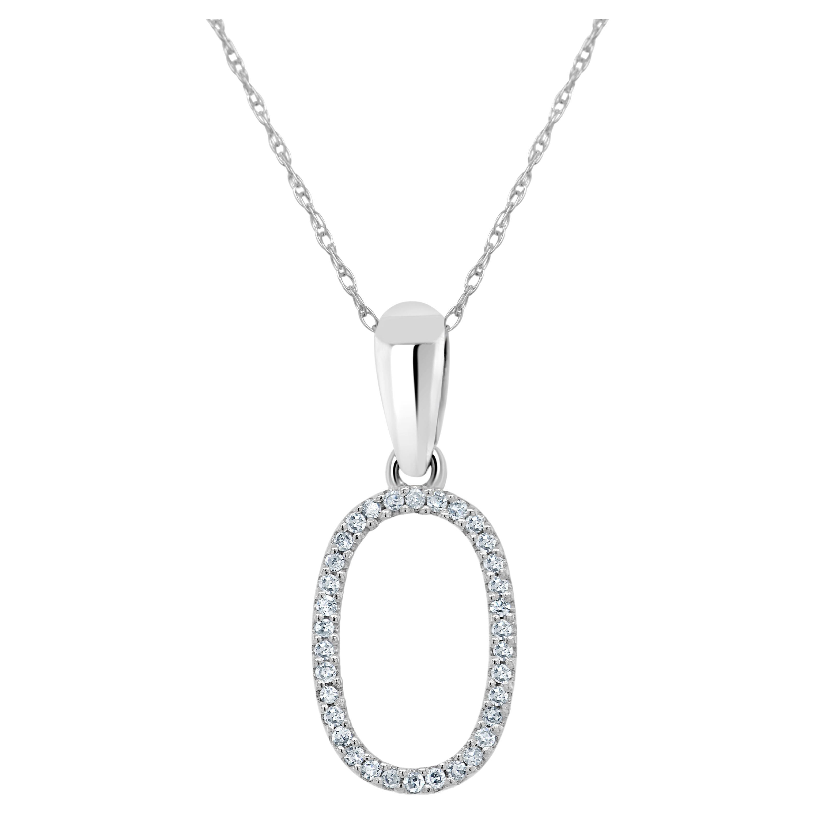 14K White Gold 0.10ct Diamond Initial O Pendant for Her For Sale