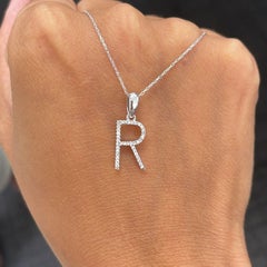 14K White Gold 0.10ct Diamond Initial R Pendant for Her