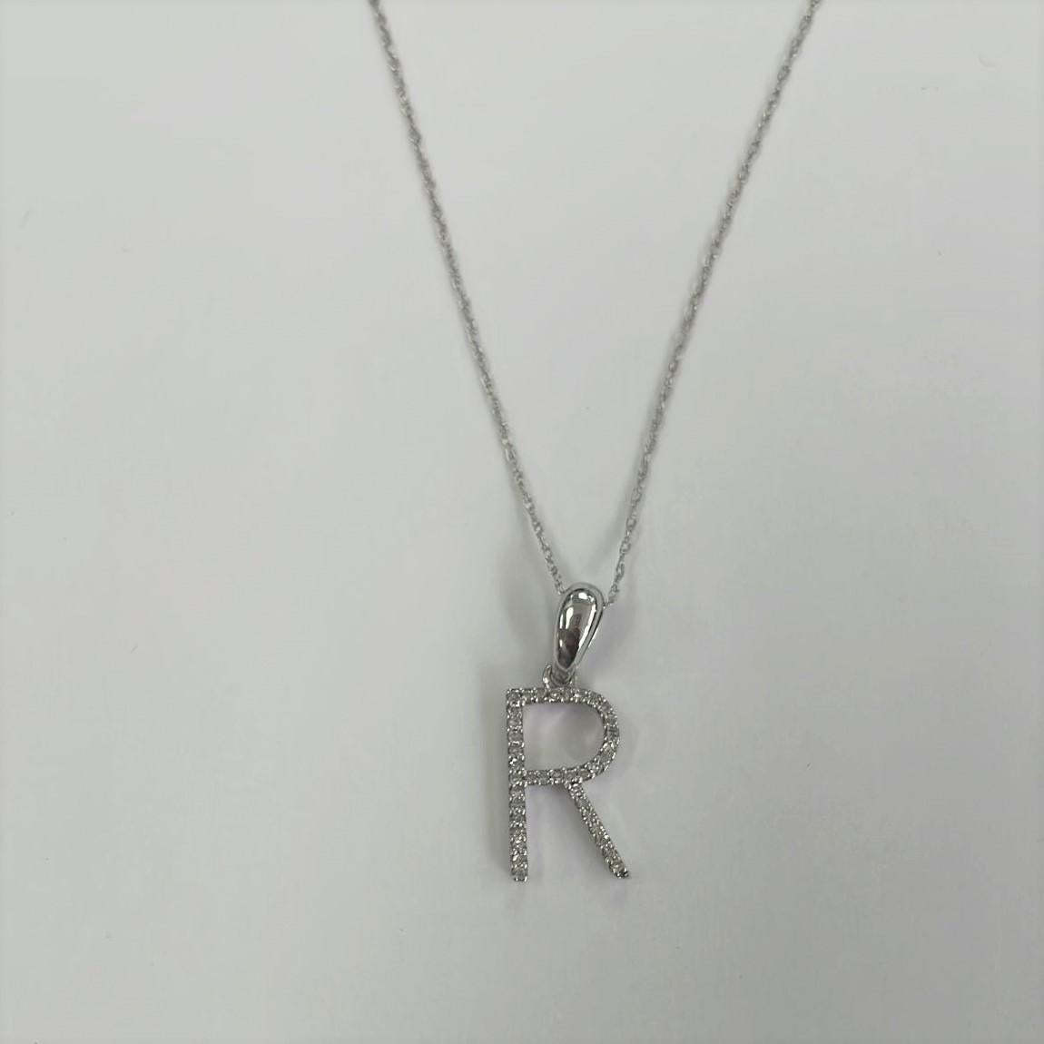 14 Karat Weißgold 0,10 Karat Diamant Initial R-Anhänger für Sie (Baguetteschliff) im Angebot