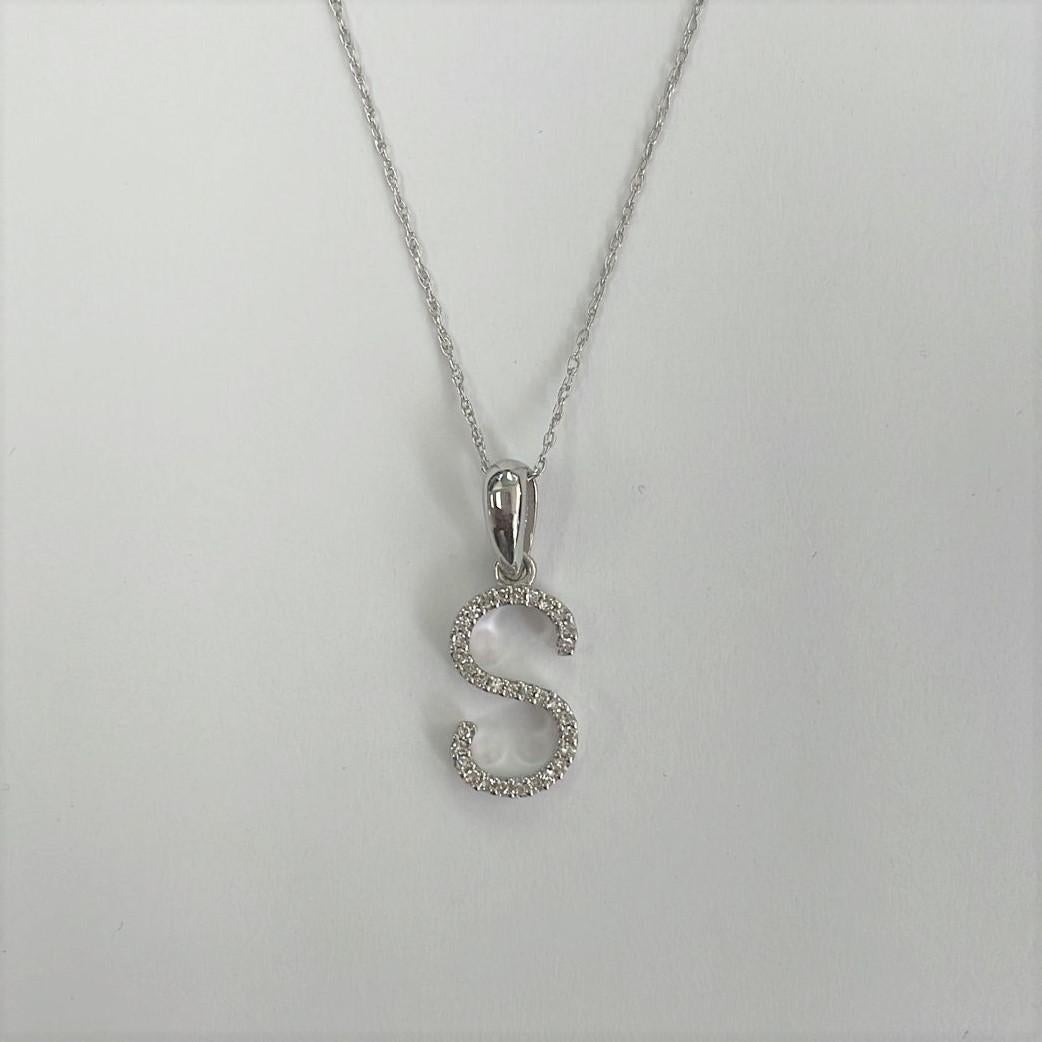 Contemporary 14K White Gold 0.10ct Diamond Initial S Pendant for Her For Sale