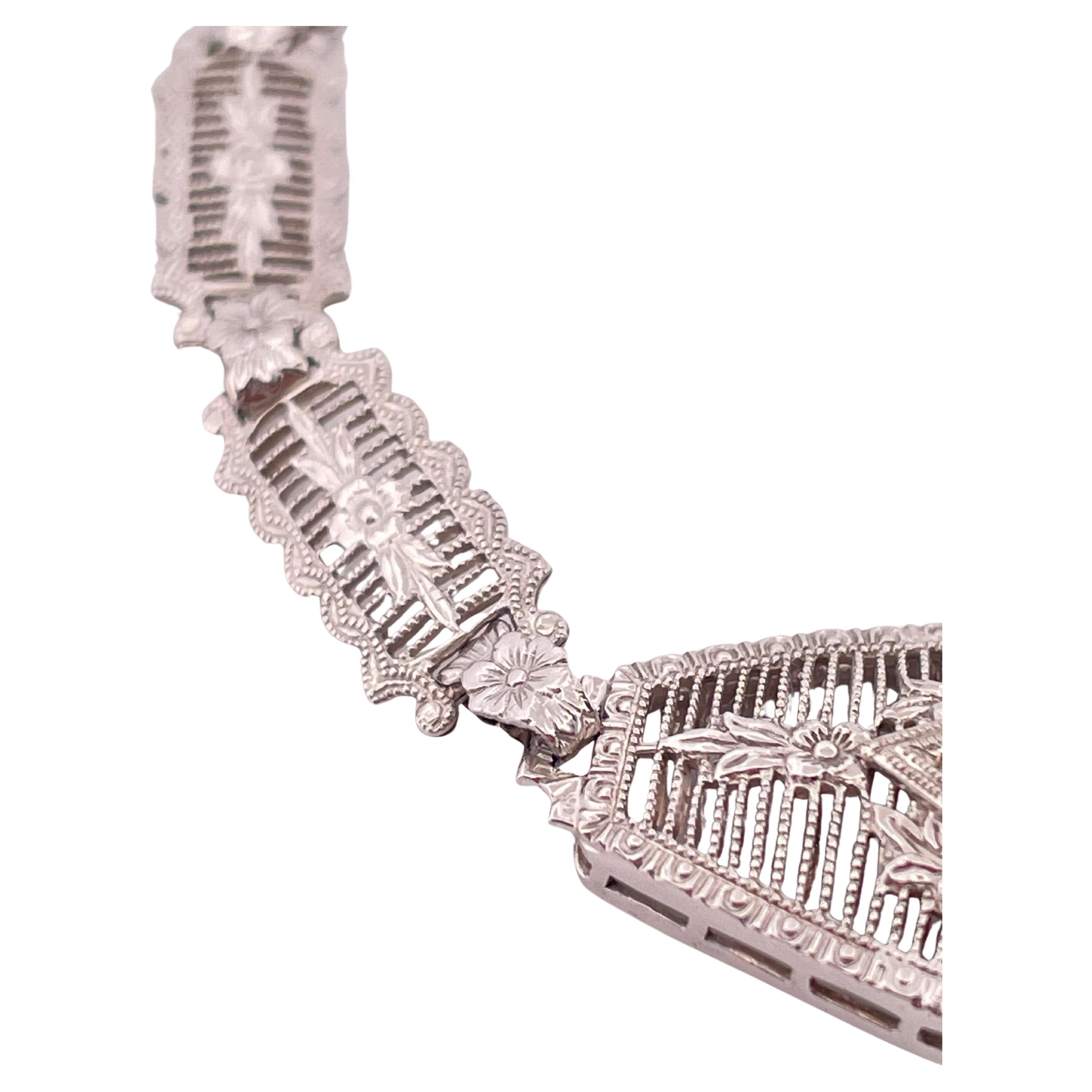 Pulsera Filigrana de Diamantes 0.10ctw Oro Blanco 14k Art Decó en venta