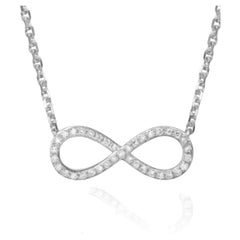 14K White Gold 0.11 Carat Diamond Infinity Necklace Freely Adjustable Length