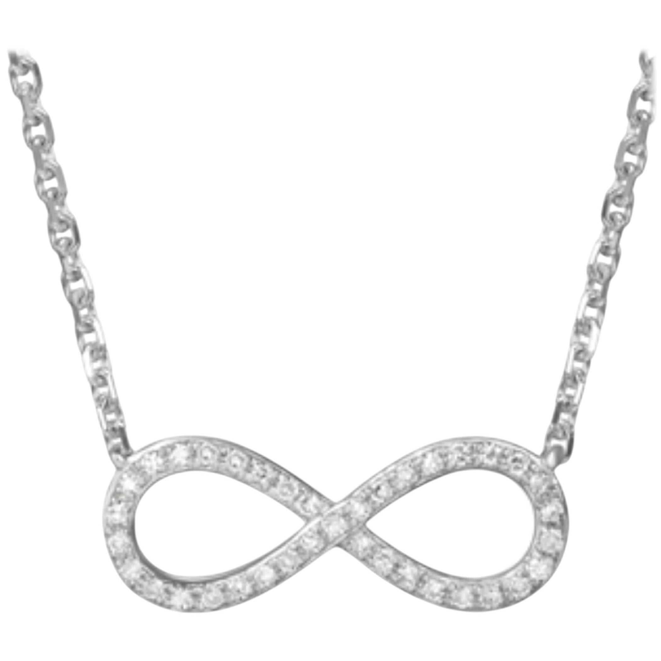 14K White Gold 0.11 Carat Diamond Infinity Necklace Freely Adjustable Length