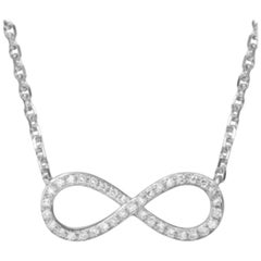 14K White Gold 0.11 Carat Diamond Infinity Necklace Freely Adjustable Length