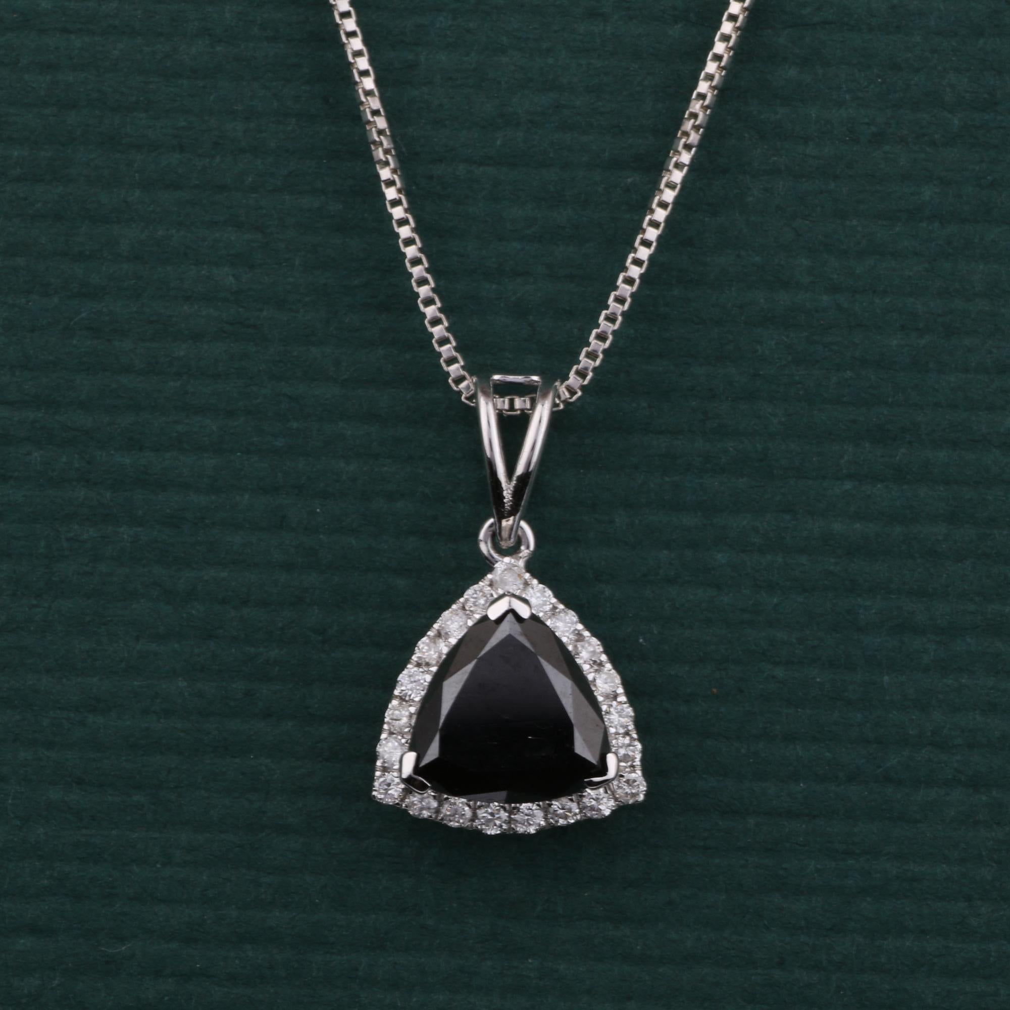 Modern 14K White Gold 0.129 Ctw Natural Diamond, 1.190 Ctw Black Diamond Charm Pendant For Sale