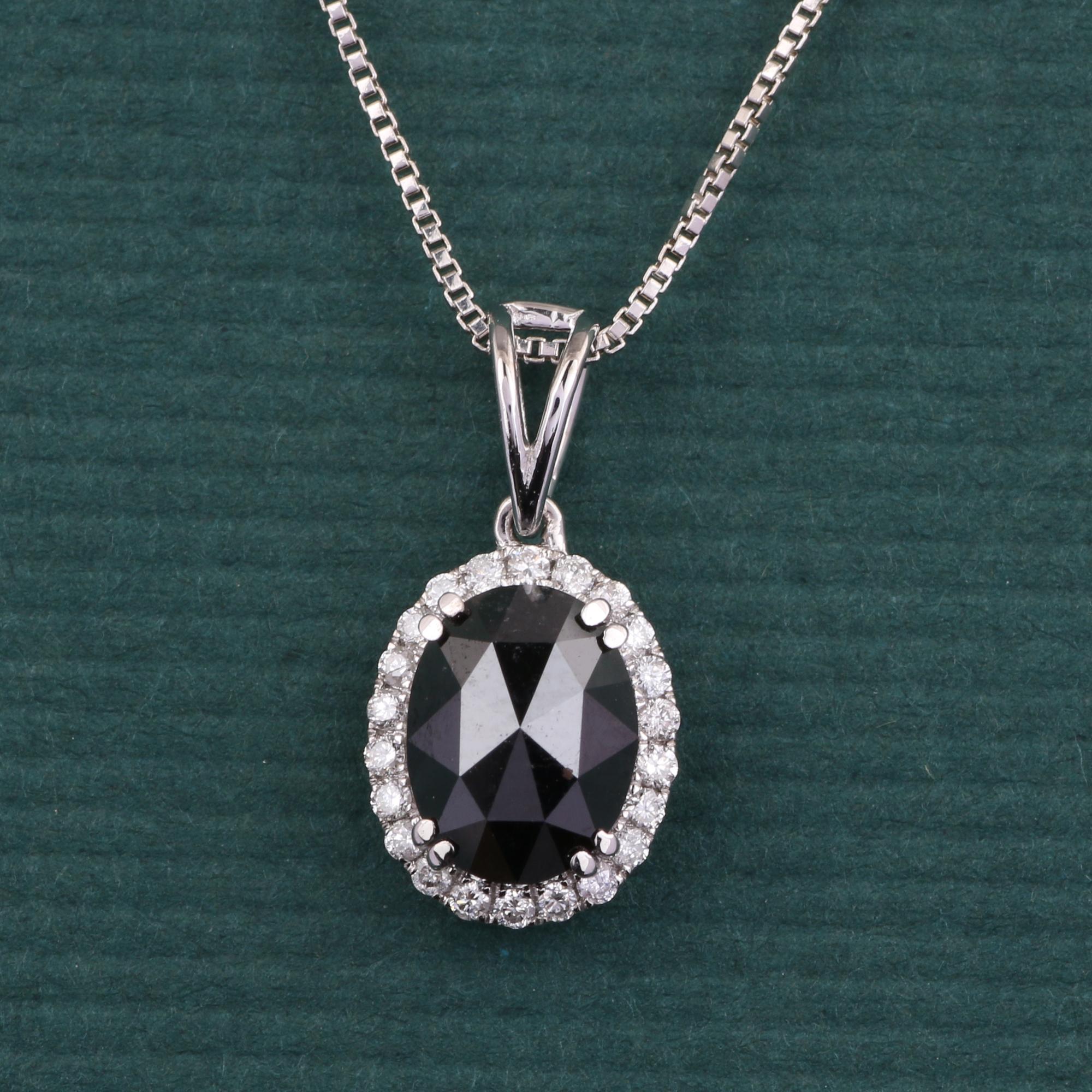 Modern 14K White Gold 0.138 Ctw Natural Diamond, 1.329 Ctw Black Diamond Charm Pendant For Sale